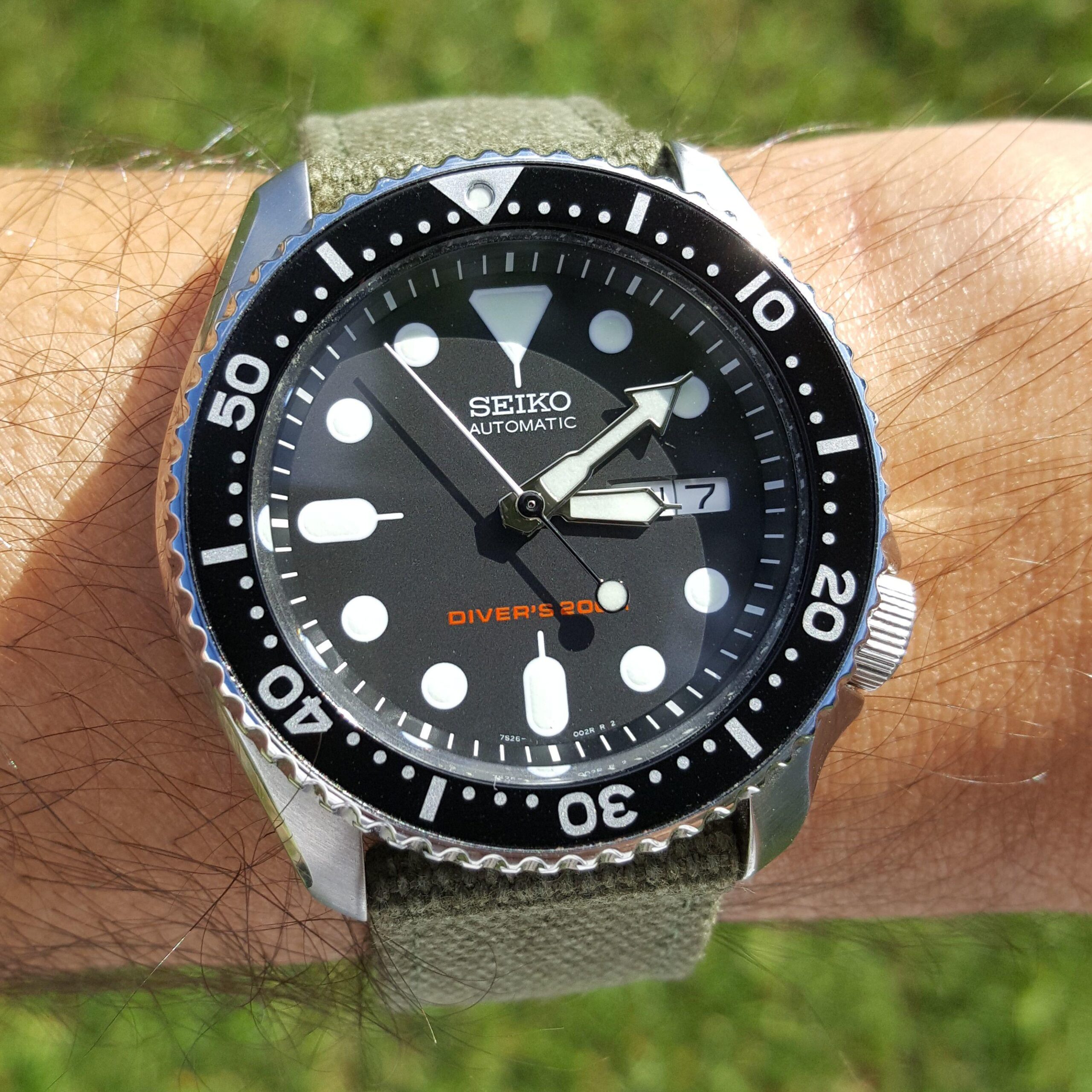 SKX007 With Green Canvas Watch Strap - The Urban Gentleman - Watch Straps  Australia