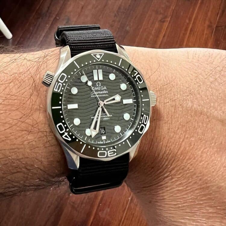 Omega Seamaster 300m Seaweed Green on Urban Ribber Forest Green NATO Strap