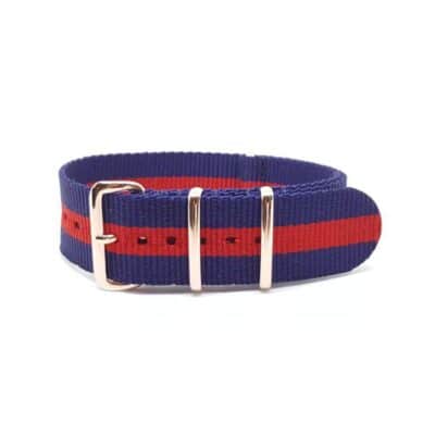 Striped Navy Blue & Red with Rose Gold - NATO Watch Strap
