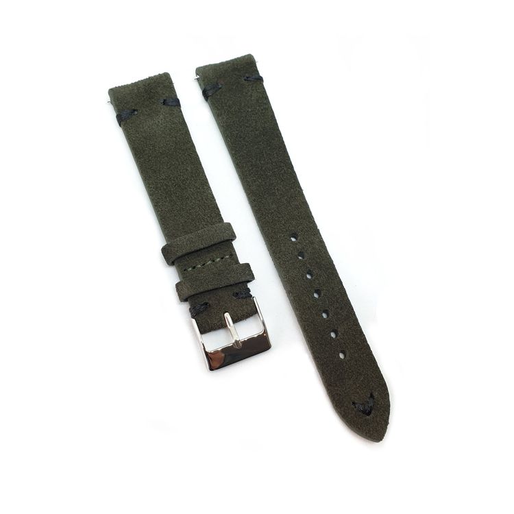 Urban Olive Green, Black Stitch, Suede Leather Watch Strap