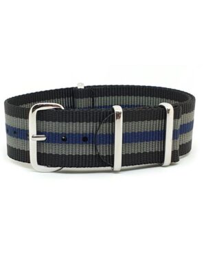 Striped Black, Grey & Blue NATO Watch Strap
